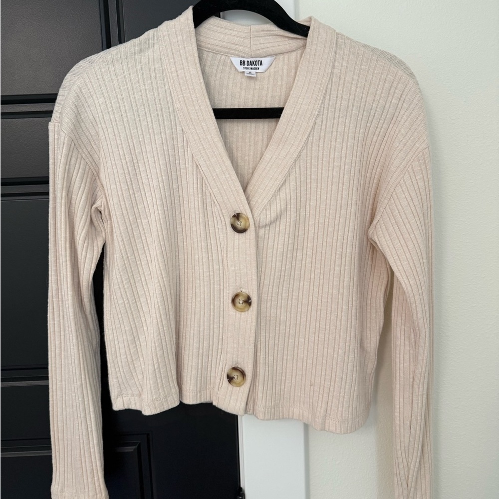 BB Dakota Women's Beige Ribbed Cardigan